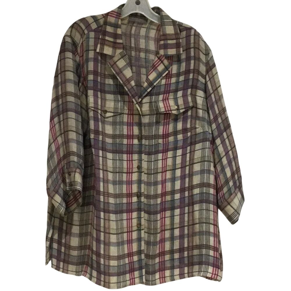 Kate Hill Tan plaid silk/linen 20w worn once